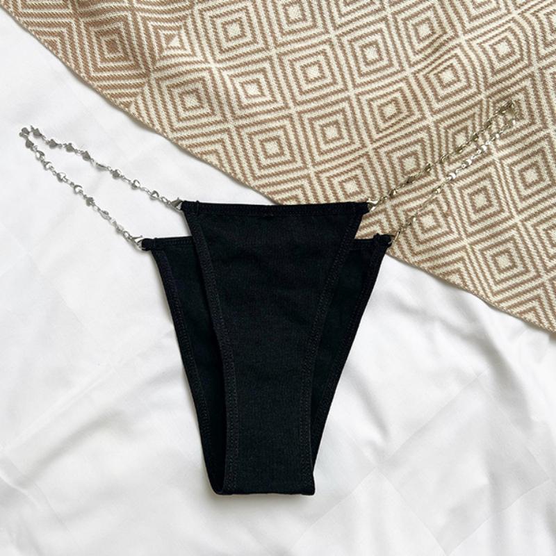 Sexy Ladies Solid Color Chain Thong Cotton Low Waist Temptation Underwear New Trend Metal Underwear