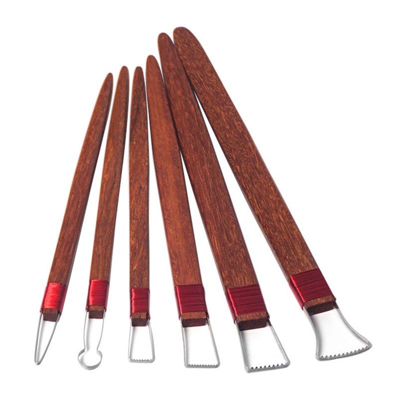 A25F-6-Piece Knives Metal Blade Head Wooden Handle DIY Repair Blank Scraping Pottery Tools