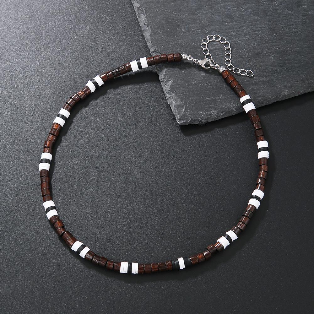 Summer Beach Bohemian Wood Chip Coconut Shell Necklace Men's Surf Necklace Simple Tribal Stainless Steel Necklace