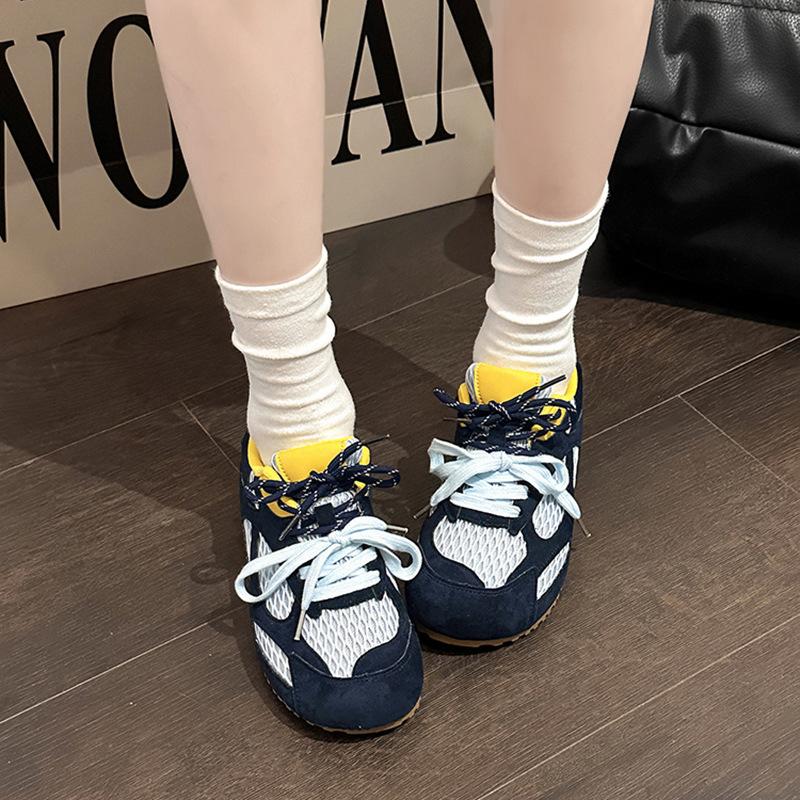 Retro fashion casual contrasting casual shoes women's 2025 summer thin mesh breathable German training shoes lace-up single shoes