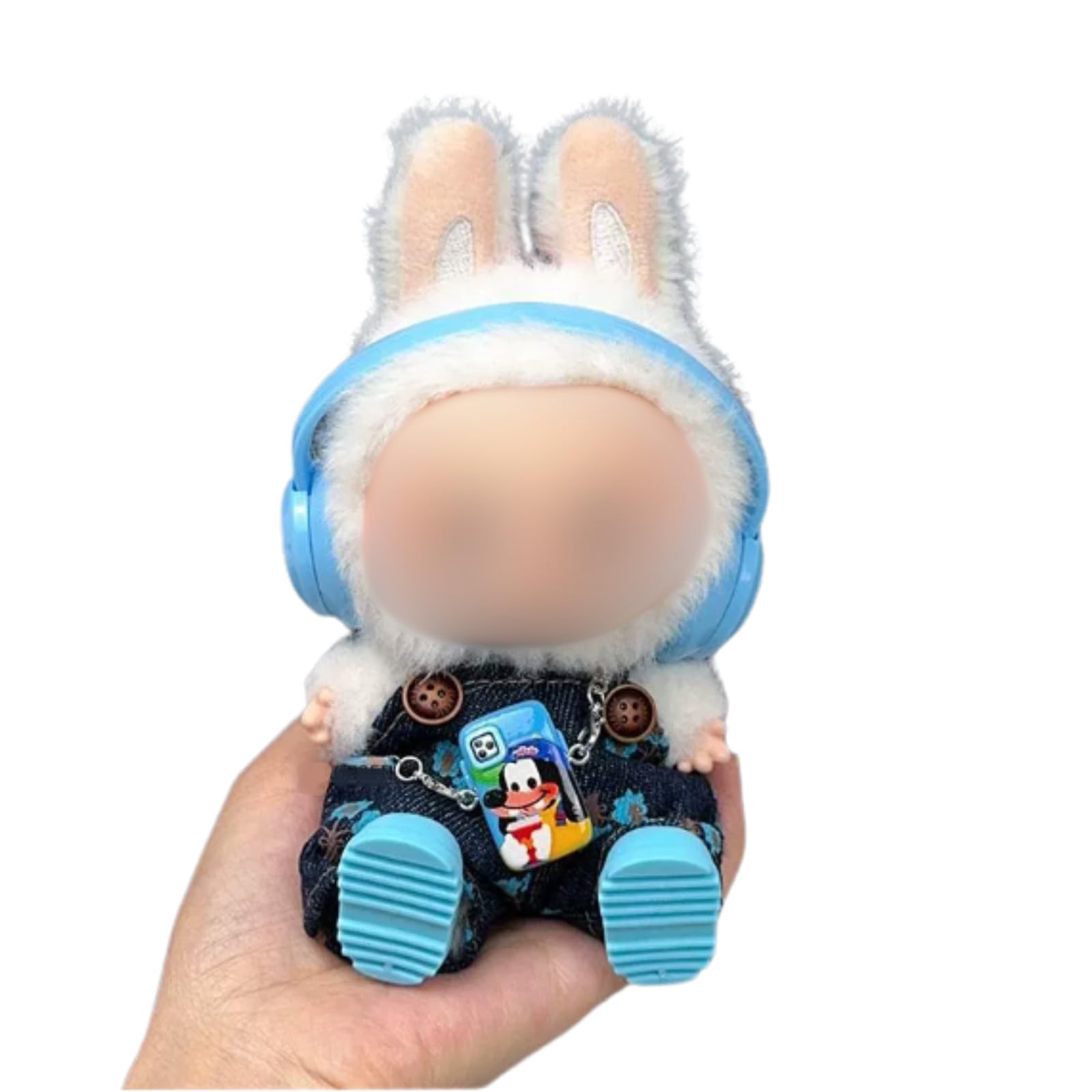 

Милая плюшевая одежда для кукол 17 см, совместимая с Labubu, включает синие наушники (Наушники)