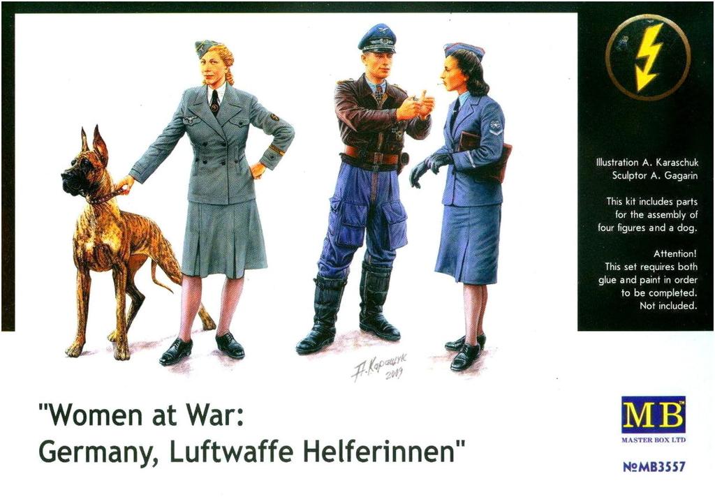 Master Box German 2 Female Crew Officer and Large Dog Set Plastic Model MB35057 1/35 Assistants, Member,