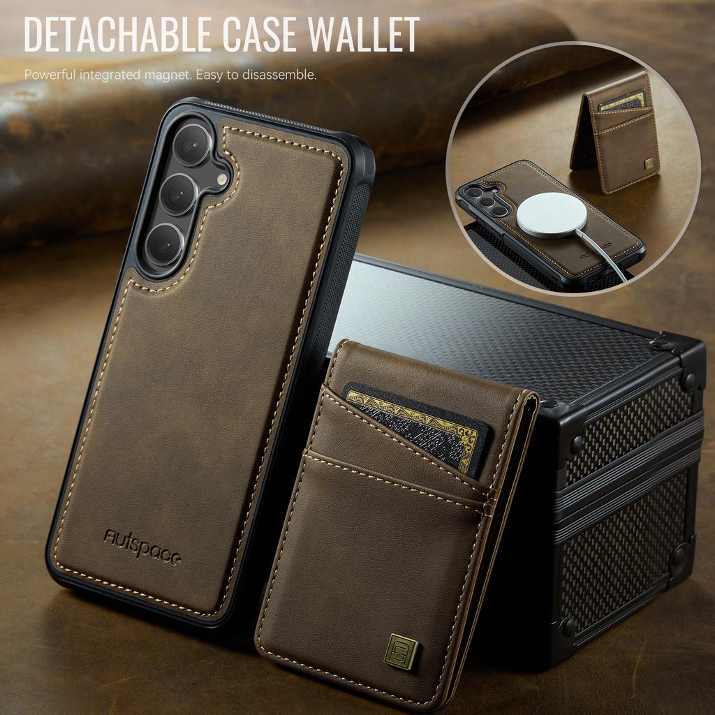 Etui na Samsunga Galaxy S25+/Galaxy S24+ AUTSPACE A12 Skórzany Pokrowiec na Tył z Magnetycznie Odpinaną Kieszenią na Karty i Podstawką