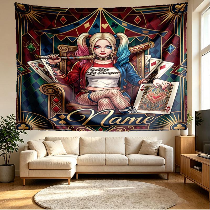 Custom Name Personalized Harley Quinn Print Tapestry, Wall Art Decor, Bedroom, Dorm, Apartment, LivingRoom, Party Backdrop, Gift for Birthday