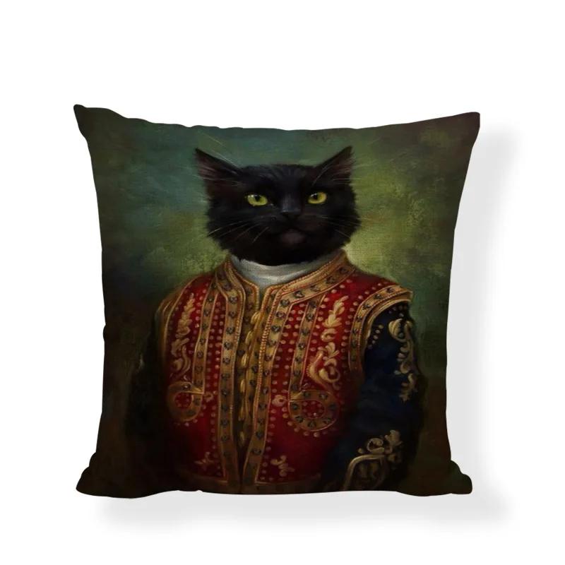 Dog Cat Military Uniform Earl Clothing Print Pillowcase Decorative Cotton Linen Pillow Cover Sofa Car Home Decor Cushion Cover