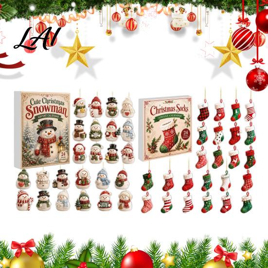 Festive Home Decor Snowman Christmas Countdown Calendar 24-Day Acrylic Ornament Set with Winter Creative Gifts Figures Tree Hanging Decor,