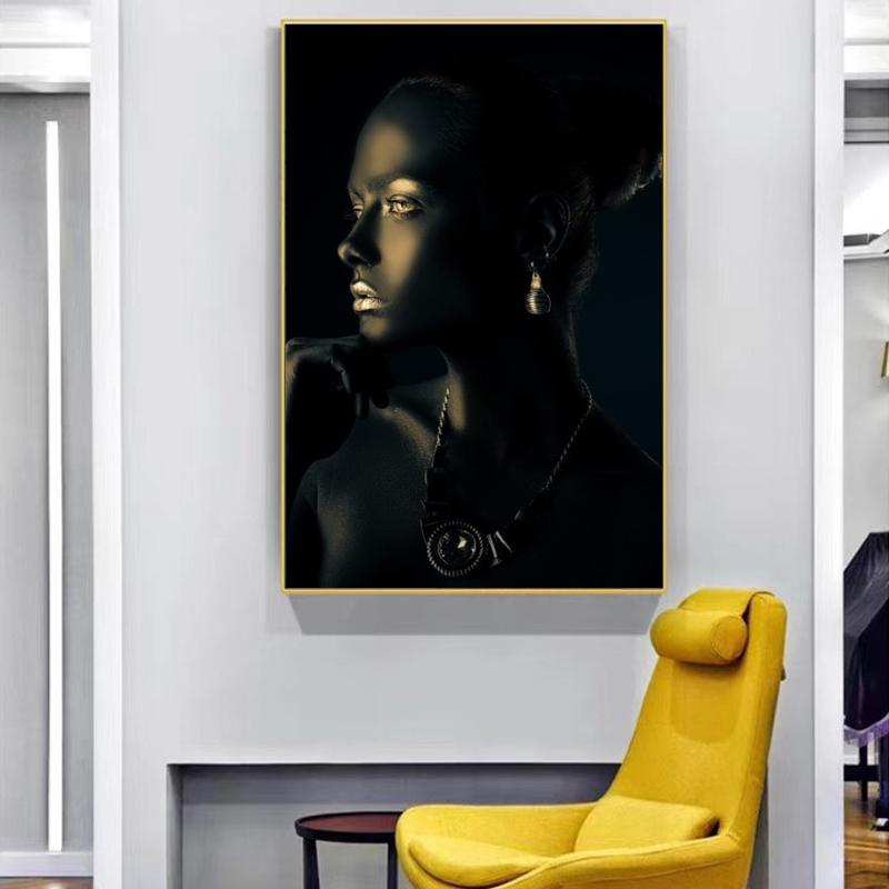 Femeie cu piele neagră perfectă și bijuterii cu diamant Pictură în ulei pe pânză Postere și imprimeuri Poze de perete pentru decorarea camerei