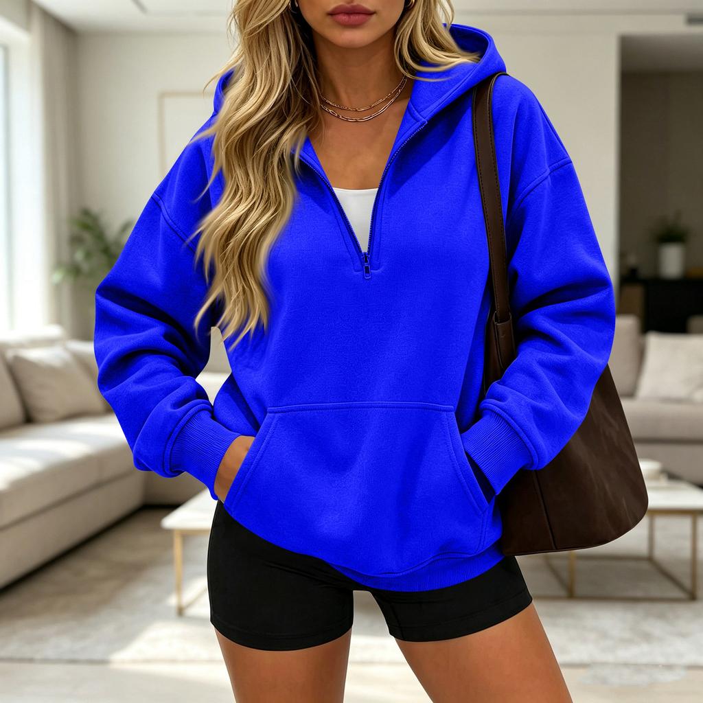 Women's Casual Half Zip Long Sleeve Hooded Sweatshirt for Daily Wear