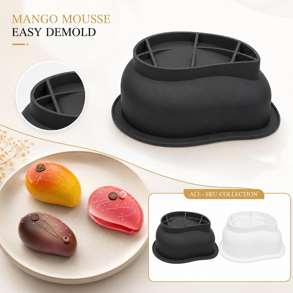 Single Cavity Mango Shape Silicone Mousse Cake Mold for Baking and Pastry Nonstick Flexible Food Grade Material