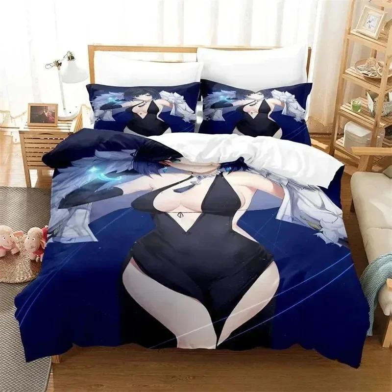 Anime Game Yelan Genshin Impact Bedding Set 3D Printed Suitable for Bedroom Duvet Cover Set With Pillowcases Kids Home Textile