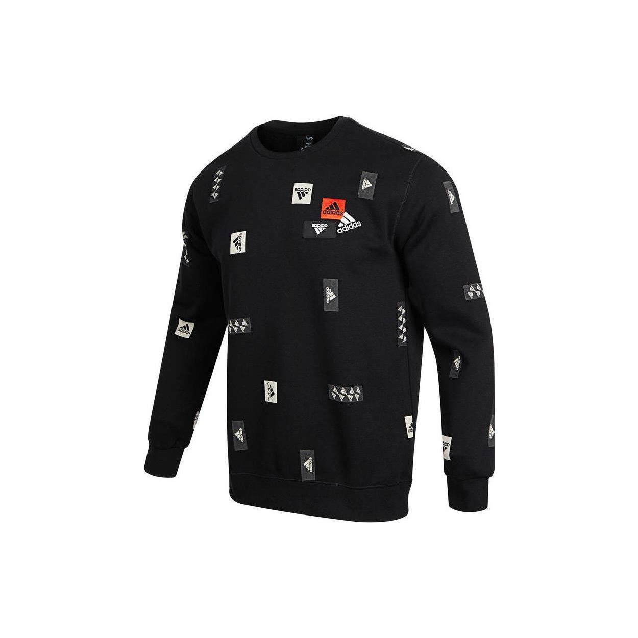 Adidas FW22 Multi Logo Crew Neck Sweatshirt Loose Comfort Casual Sportswear Pullover Tops Men Black HN8982 L