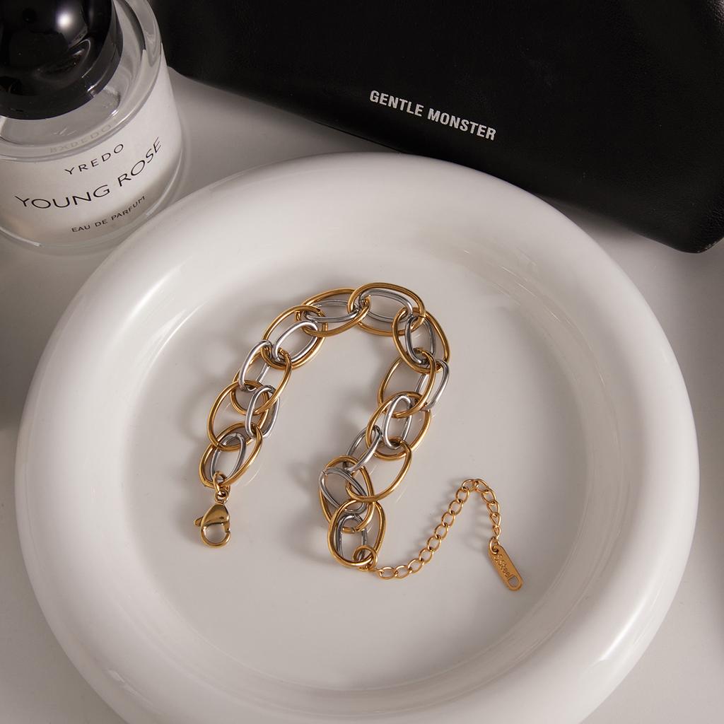 Yori Gold Silver Two Tone Multi Ring Chain Bracelet Water Resistant Texture Fashion Daily Premium Jewelry Wholesale