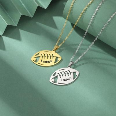 Lemegeton Custom Name Rugby Necklace Stainless Steel Jewelry Men Women American Football Pendant New Year Valentine's Day Gifts