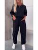 2026 Autumn/Winter Women's Solid Color Crew Neck Long Sleeve Top & Pocket Pants Set