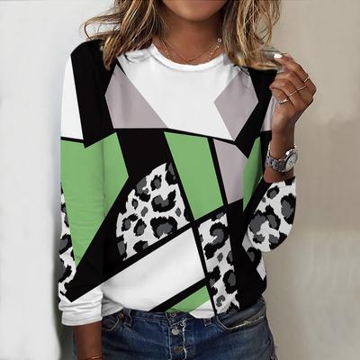 Oberteile für Damen, Leoparden-Stein-Print, Rundhalsausschnitt, Langarm-T-Shirt, Herbst, lässiger, schlanker Pullover, Langarm-Oberteil für Damen