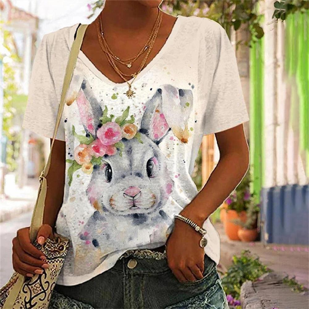 

Повседневная женская футболка с милым мультяшным кроликом и 3D рисунком, забавным узором, летняя модная свободная женская футболка с короткими рукавами, топ 2XL