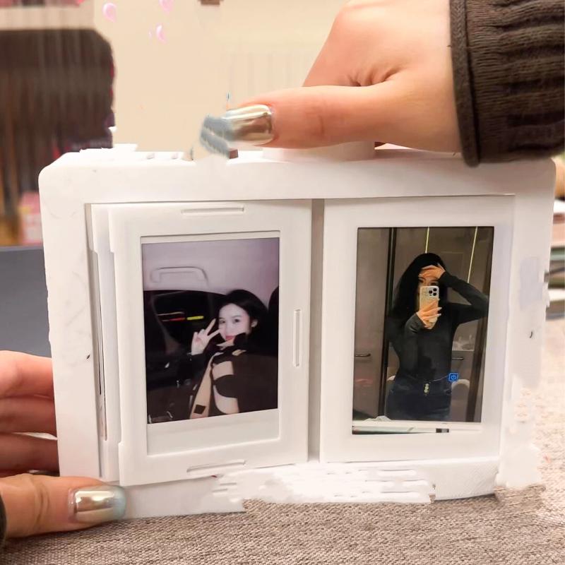 Resin Rotatable Photo Frame 3D Rotating Photocard Holder Multi-Purpose Transparent Tabletop Photo Frame Desktop Decoration