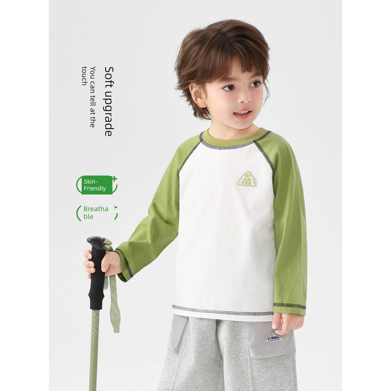 Right European Boys' Outdoor Pure Cotton Long-Sleeve T-Shirt, Children's Antibacterial Spring Top, 2026 New Children's Clothing, Baby Base Layer