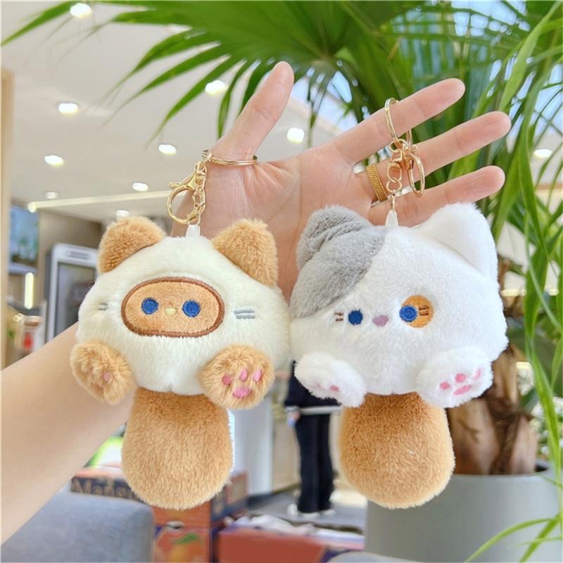 Cute Plush Cats Keychain Creative Animal Pendant Detachable Pendant Car Key Chain Backpack Pendant with Metal Keyring