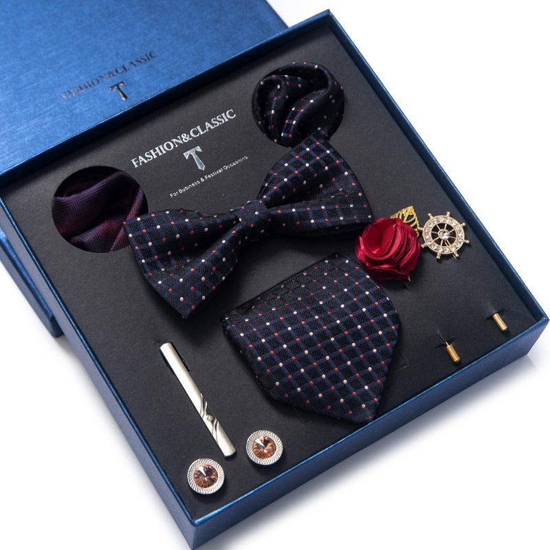 Dress 8-Piece Wedding Groom Tie Men'S Formal Business Bow Tie Square Scarf Tie Clip Hand-Typed Gift Box Packaging