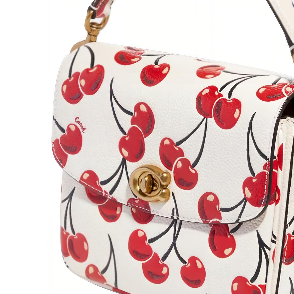 Coach Cassie 20 Cherry Print Flap Turnlock Leather Handbag Crossbody Small Women Handbags White Red CA831-B4HA