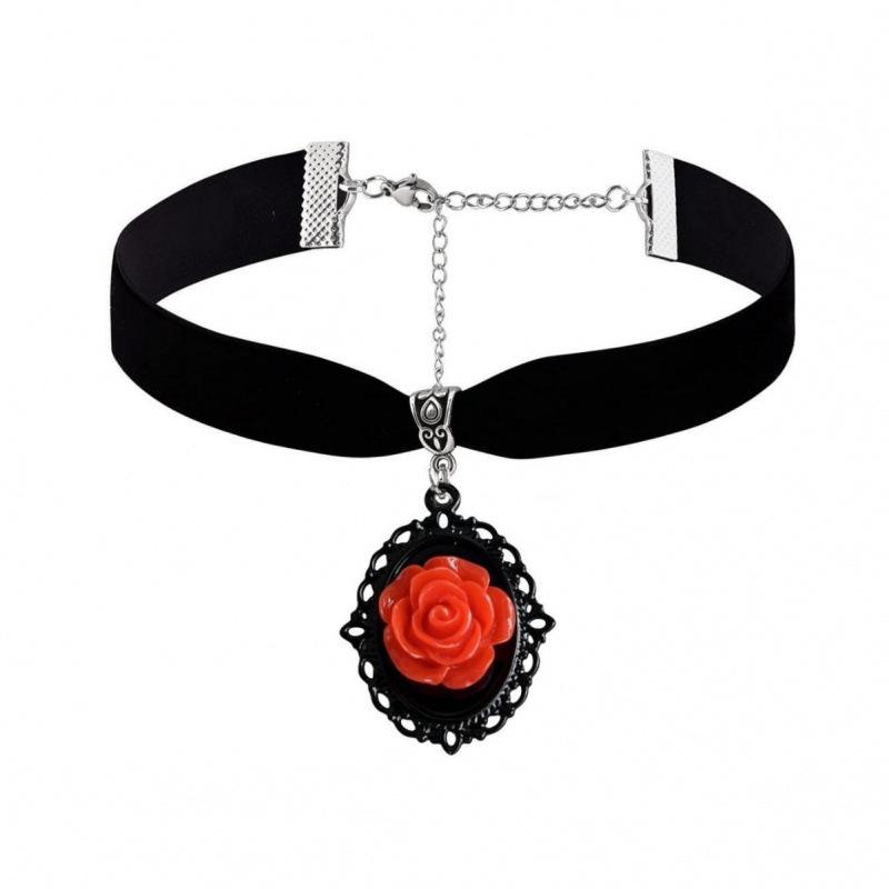 Gothic Resin Rose Velvet Choker Necklace