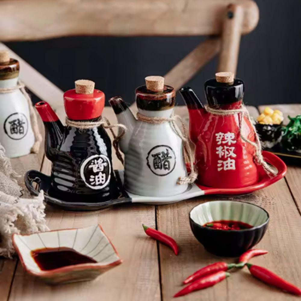 Ceramic Japanese Style Soy Sauce Bottle 200 ML Kitchen Seasoning Container Home