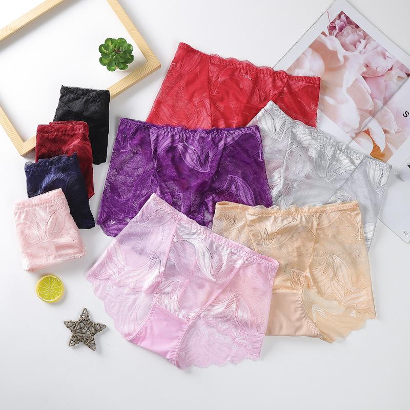 14 Color Women Ultra-thin Lace Panties Mid Waist Breathable Sexy Lingerie Europe Plus Size Briefs Abdomen Hip Lift Knickers