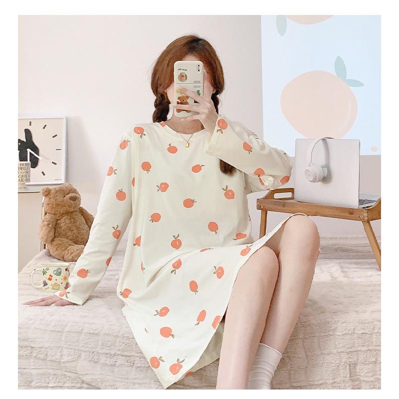Cotton nursing sleepwear, spring and autumn long sleeved dress, postpartum nursing, prenatal examination and care