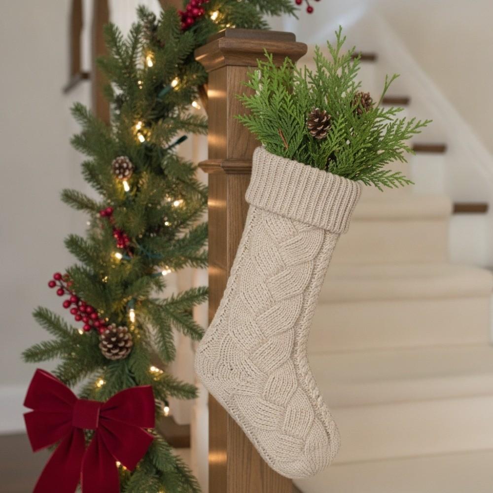 Yarn Knitted Christmas Socking Solid Color Christmas Gift Bag Xmas Tree Hanging Ornaments Holiday