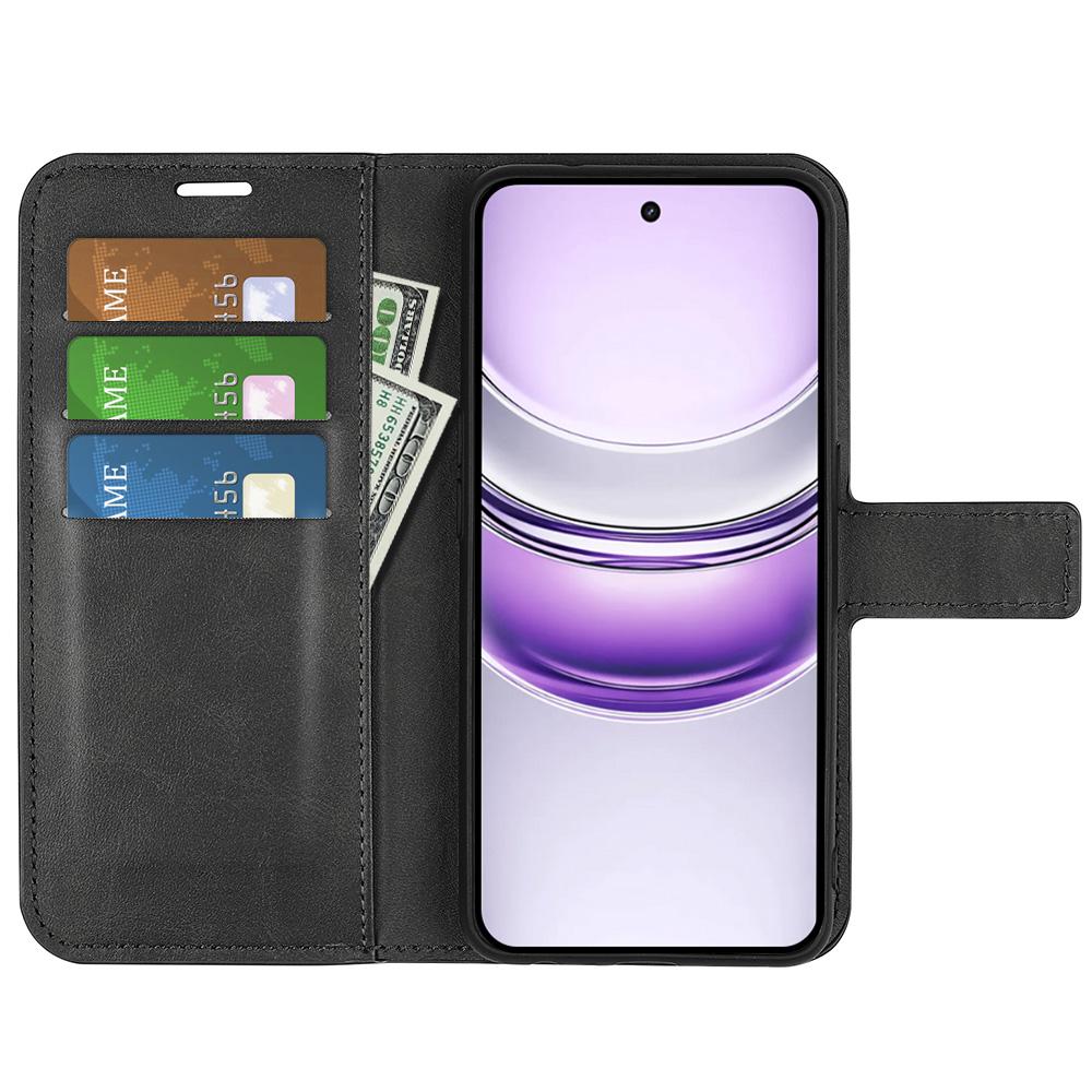 

For Realme 14x 4G Stand Case Anti-Scratch Calf Texture Leather Phone Cover Grey