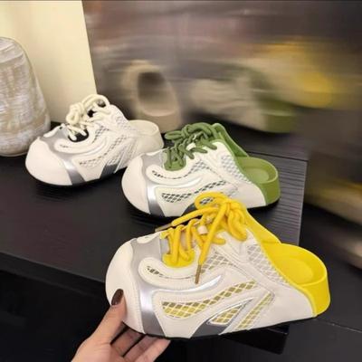 2025 Summer Fashion Thick Bottom Small Man Height Breathable Mesh Color Matching Casual Style Outside Wear Bag Head Women's Slippers Tide