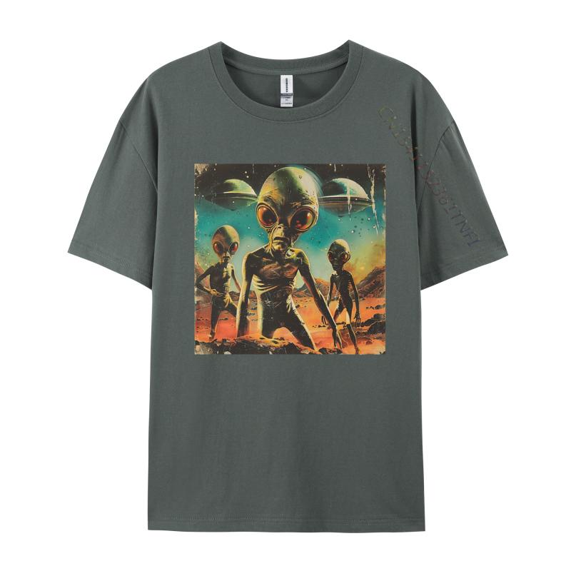 Vintage Alien Tshirt Men Tshirts Printed Cotton Tops Simple Style Casual Clothes Mens Shirts Graphic Tee