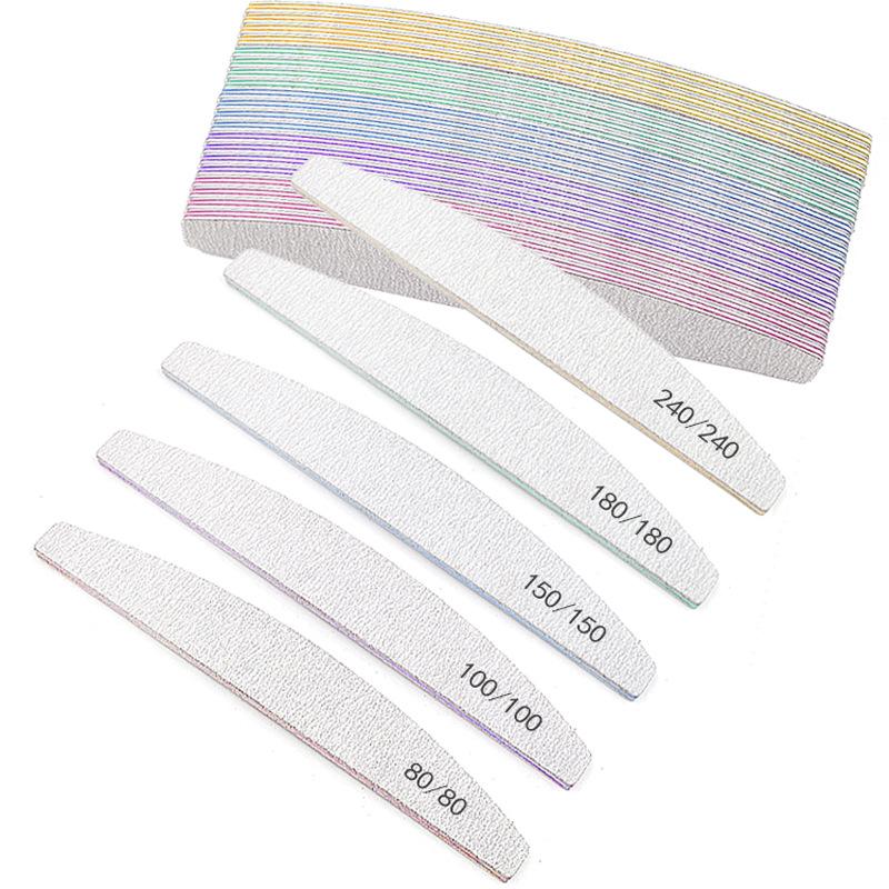 Gray-White Sand Half-Moon Nail File, Wear-Resistant, Washable, Non-Shedding, Double-Sided Grinding Strip with Teeth.