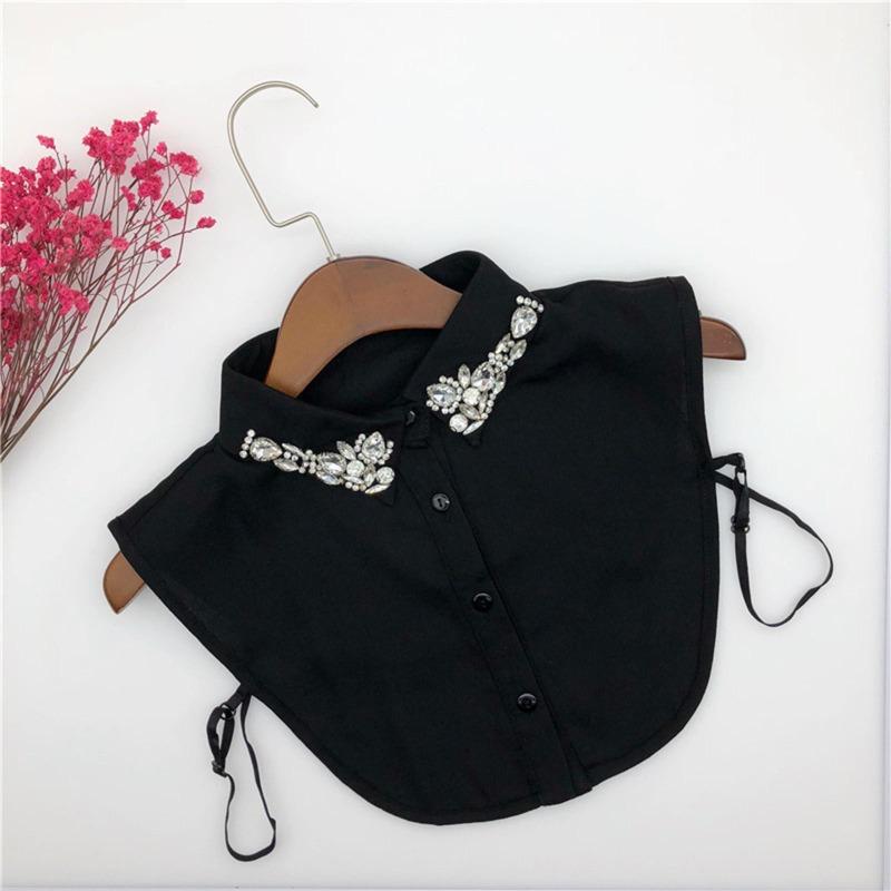 Women's Chiffon Shirt Collar Embroidered Nail Beads Versatile Fake Collar Water Diamond Decoration