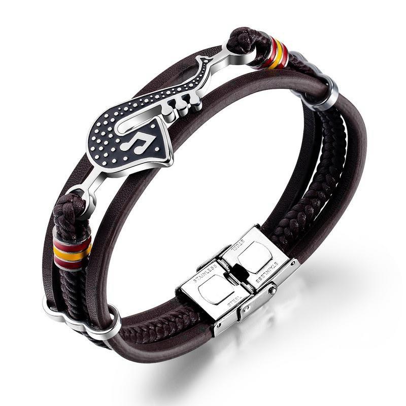 Trendy Personality Saxophone Music Bracelets for Men Leather Woven Note Multi-Layer Bracelet Student Men's Accessory Bracelet