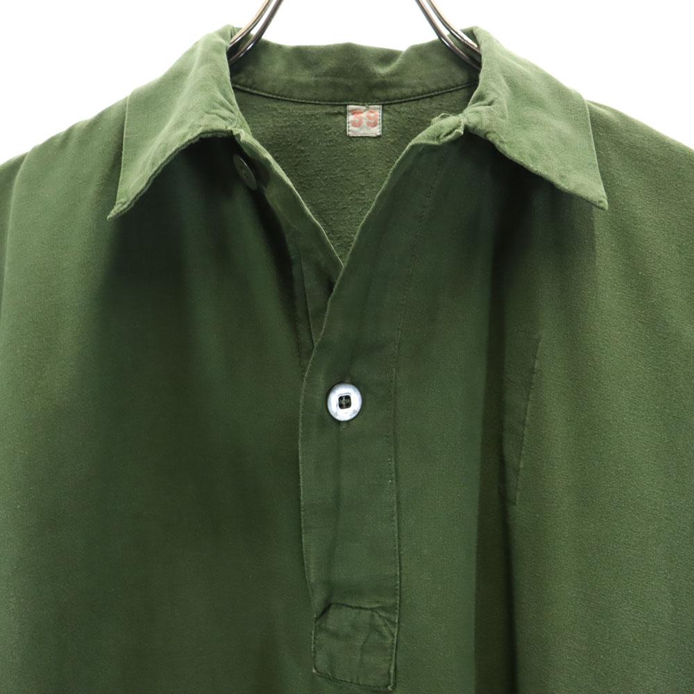 SWEDENISH ARMY 70s vintage Long sleeve half button shirt khaki Men's Used