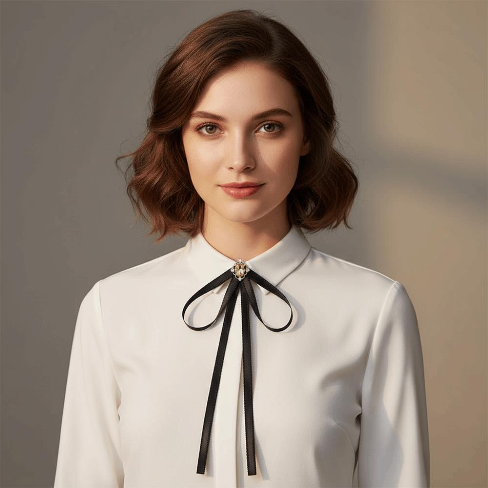 Solid Color Black Bow Necktie Pearl Funerals Memorial Pin Simple Ribbon Badge Brooch  Parties