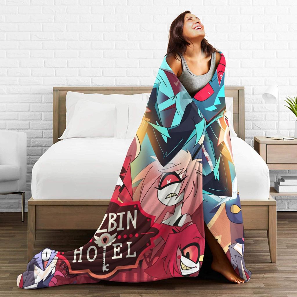 Hazbins Hotels Coperta Peluche Lucifer Biancheria da Letto in Flanella per Studenti Coperte per Arredo Casa Calde Qualità Personalizzata Copriletto Compleanno
