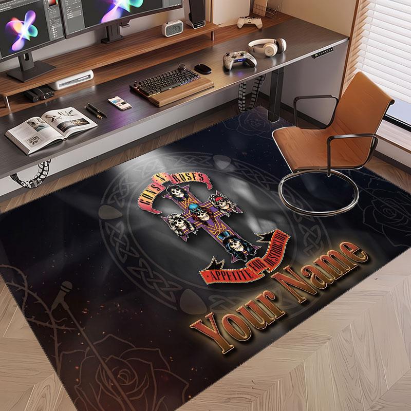 Custom Rug Guns N’ Roses Pattern Print Name Text Soft Non‑Slip Floor Carpet for Home Indoor Decoration
