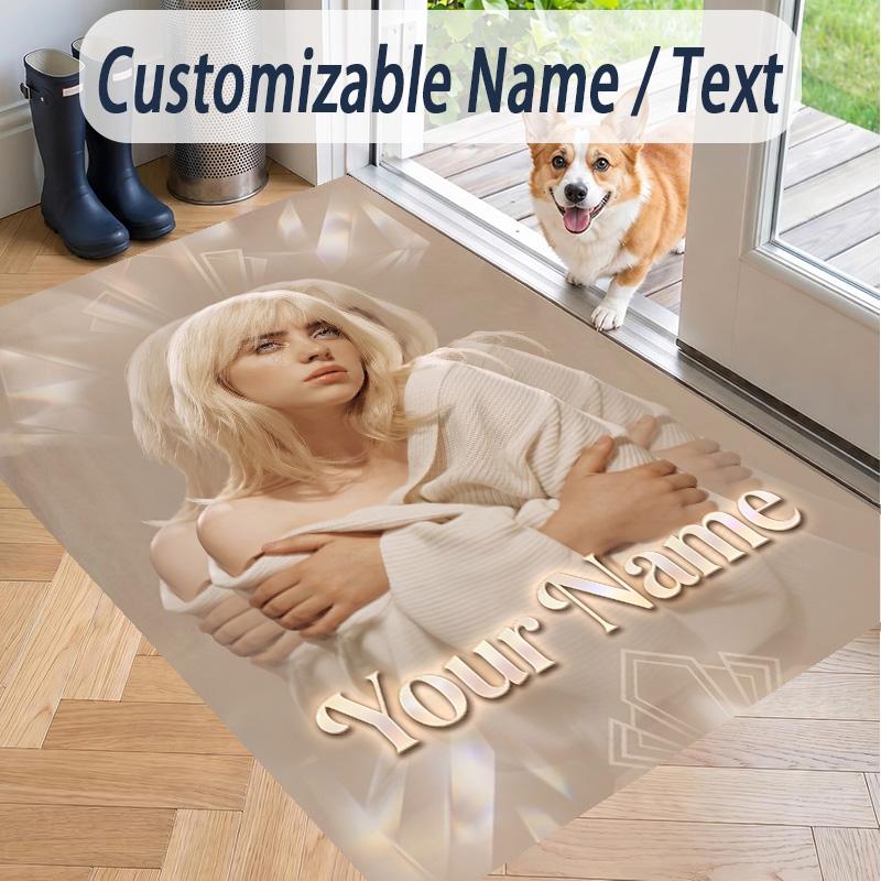 Custom Text Billie Eilish Pattern Floor Rug Soft Indoor Carpet Mat Living Room Bedroom