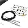 European & American Zirconia Crown Bracelet with Volcanic Stone & White Pine Beads