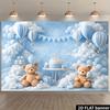 2D Flat Banner, 1pc 2d Flat Blue and White Helium Balloon Teddy Bear Cupcake Background Cloth