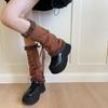 Winter Warm Knitted Leg Warmers Women Lolitas Harajuku Leg Covers Bowknot Flared Ruffle Trim Knee Highs Socks Leg Sleeves