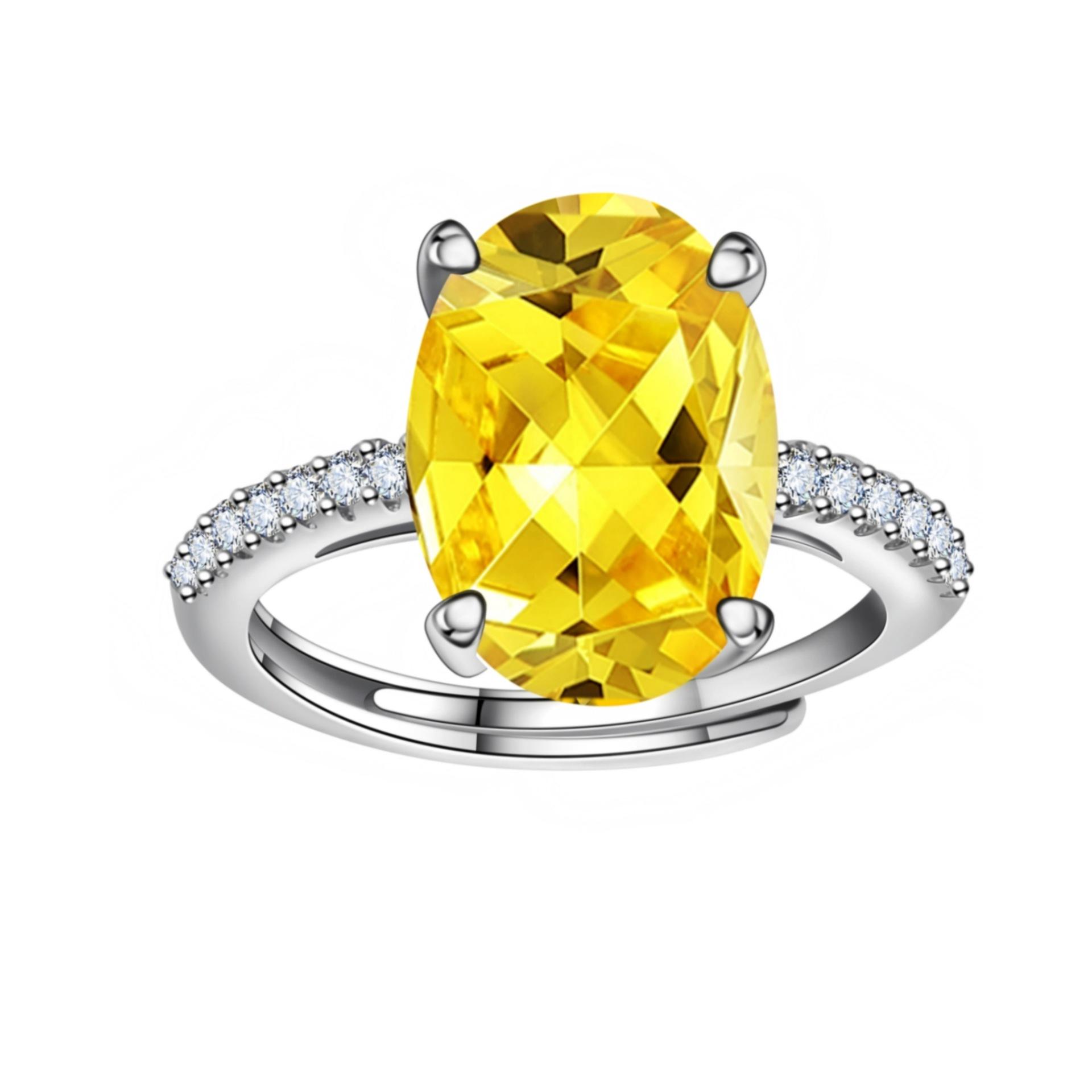 2026 Inlaid Zircon Ring Oval Pink Yellow Diamond White Diamond Colorful Diamond Egg Shaped Diamond Ring Resizable