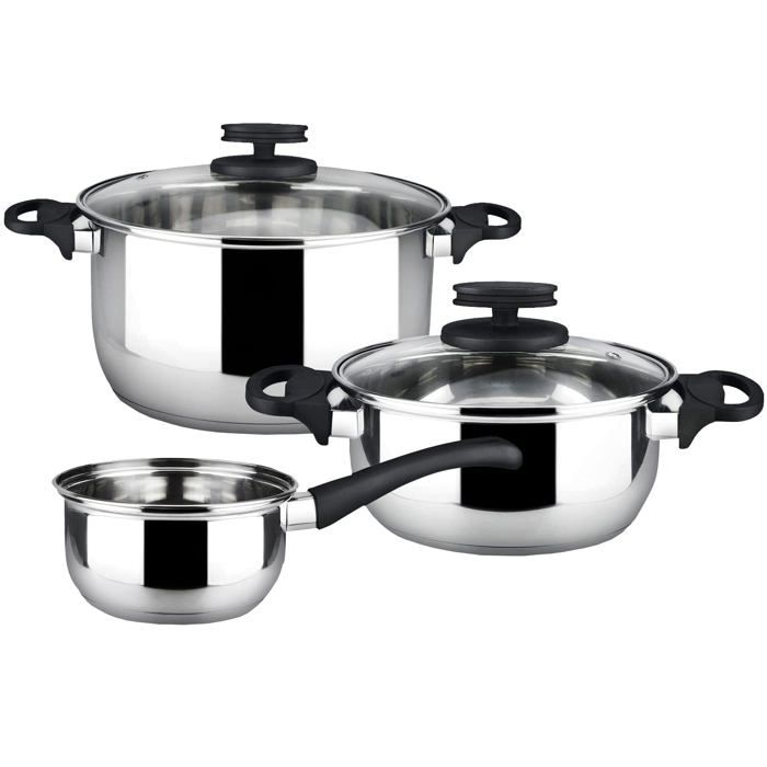 Batterie de cuisine en acier inoxydable - Magefesa - 5 pièces - 2 casseroles - Casserole - 2 couvercles en verre