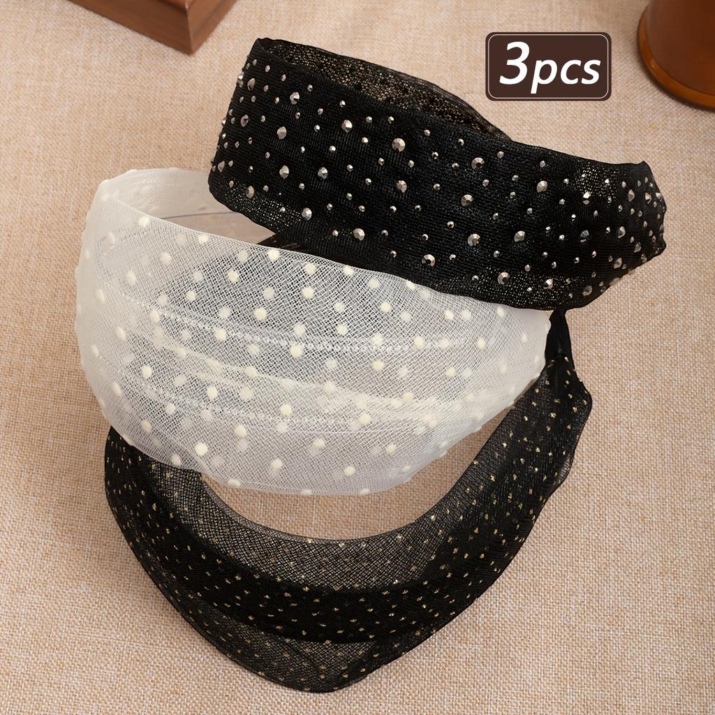 2Pcs/3Pcs Women'S Elegant Starry Imitation Rhinestone Mesh Wide Headband, Suitable For Women To Secure High-Volume Hair, For Birthday Parties