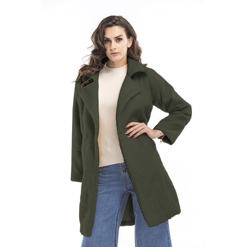 European and American Winter Women's Clothing Fleece Solid Color Medium and Long Woolen Coat Thickened Coat