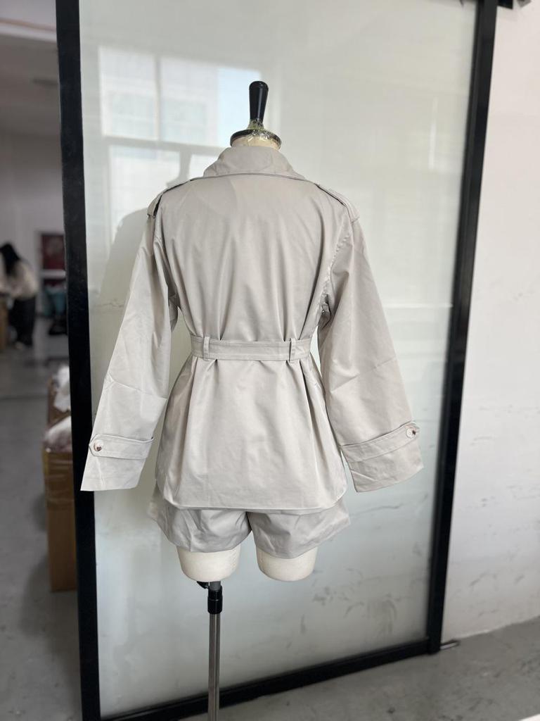 2025 Autumn/Winter Women's Elegant V-neck Tie-up Trench Coat Set