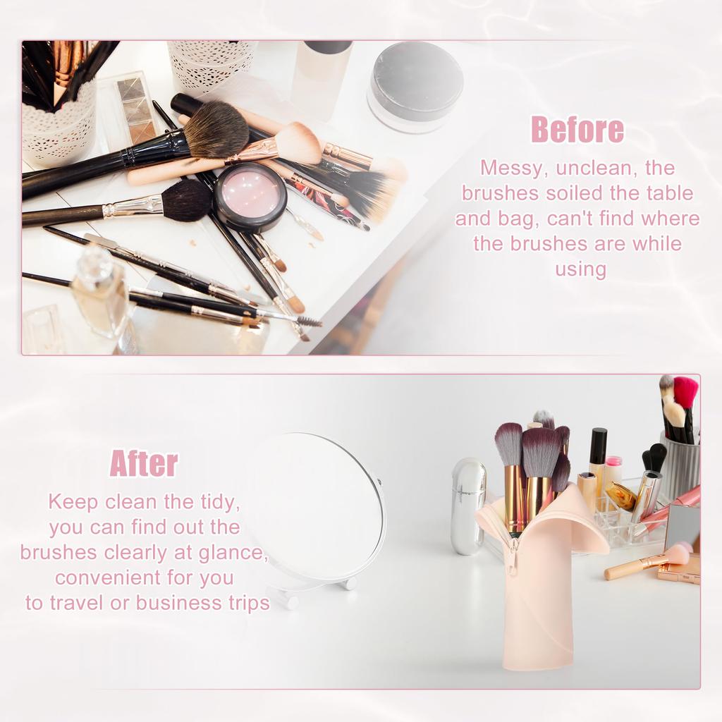 VOCOSTE Silicone Makeup Brush Travel Makeup Brush Silicone Cosmetic Brush Makeup Portable Travel Makeup Brush Khaki Bag, Stand-Up Holder, Pouch, Bag,